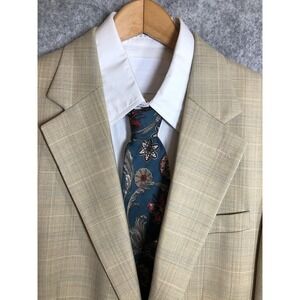 Oscar De La Renta Blazer Men 42R Tan Glen Plaid Wool Suit Coat Jacket Classic